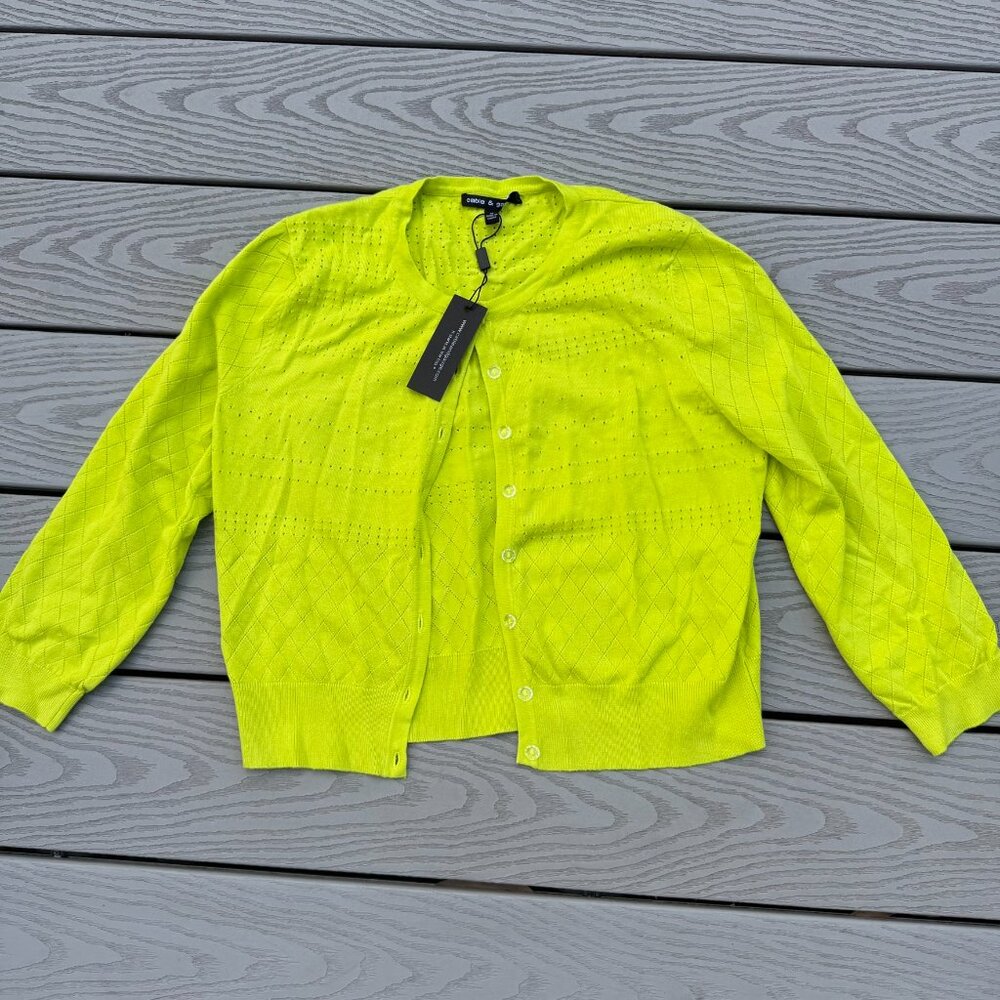 NWT Cable & Gauge Bright Yellow lightweight Cardigan Sweater 3/4 Sleeve